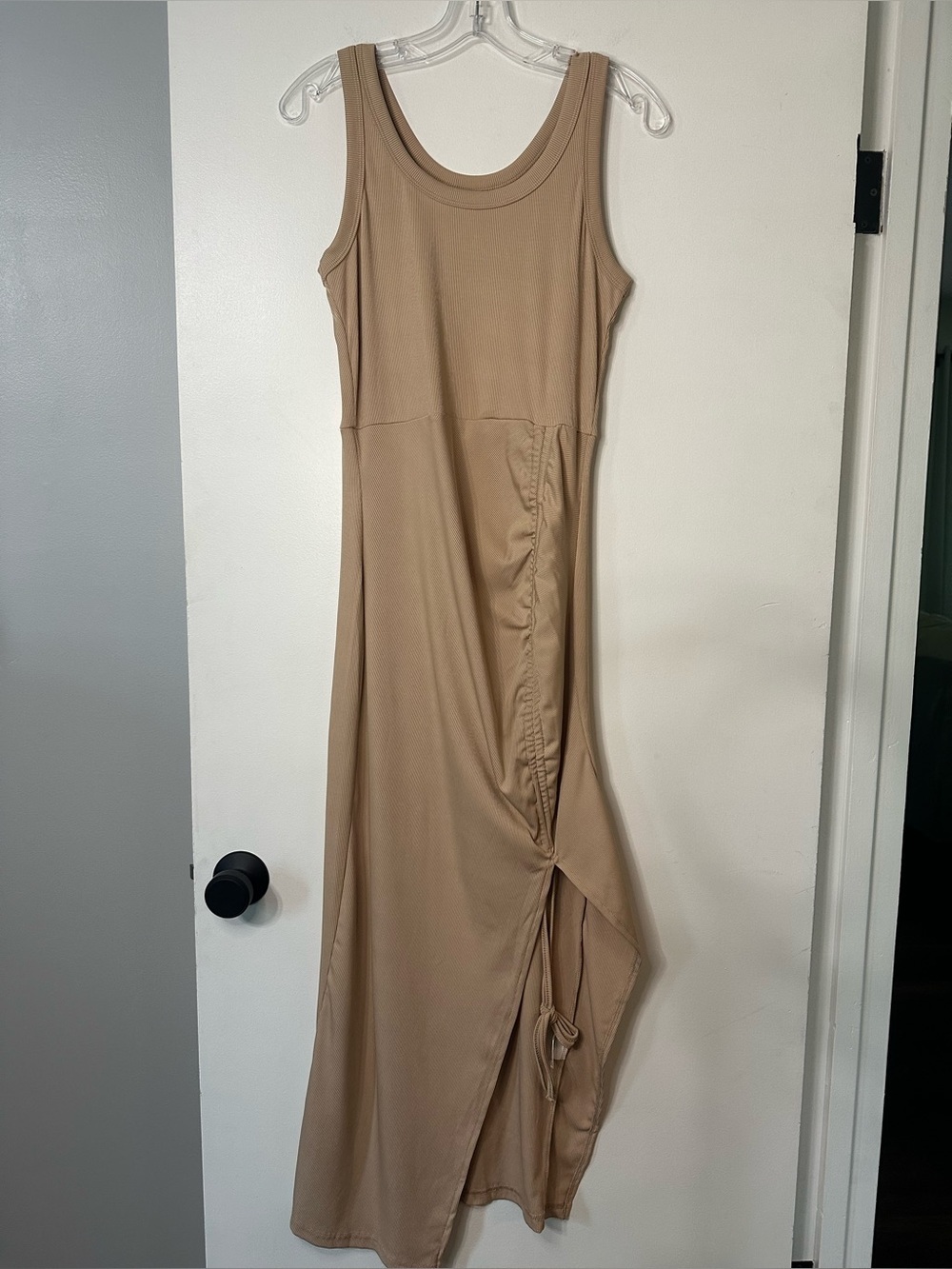 ChicMe Sleeveless Ribbed Bodycon Dress With Drawstring, Side Slit Womens Medium